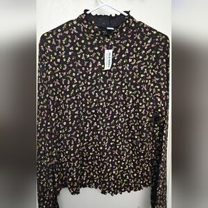 Old Navy Black Floral Midi Skirt - Pink & Green Print